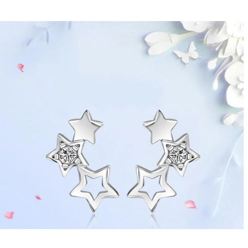 

925 Sterling Silver Hollow Star Zircon Stud Earrings Simple Fashion Jewelry for Women boucle d'oreille S-E151
