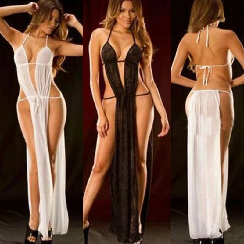 

Lace Up Backless Sexy Lingerie Halter Sexy Underwear Mesh Thin Women's Babydoll White&Black Lingerie Sexy Hot Erotic Dress Set