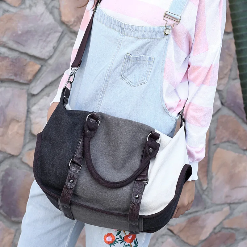 

big bag canvas bills shoulder slung stitching hit color ladies simple 2019 JIULIN new