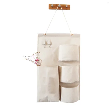 

Pockets Wall Hanging Storage Bags with Paper Towel Cotton Linen Pouch Bedroom Wall Hanging Home Office Organizer Décor
