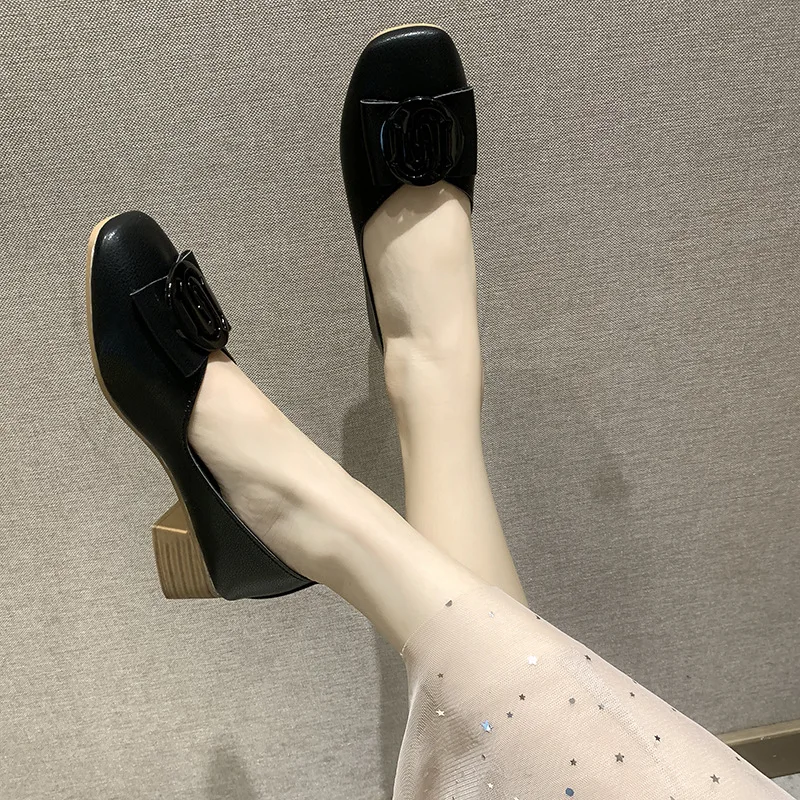 

Shoes Women's 2019 Spring New Style Online Celebrity Kitten Heels Versatile Korean-style Square Buckle Work Shoes Shallow Mouth