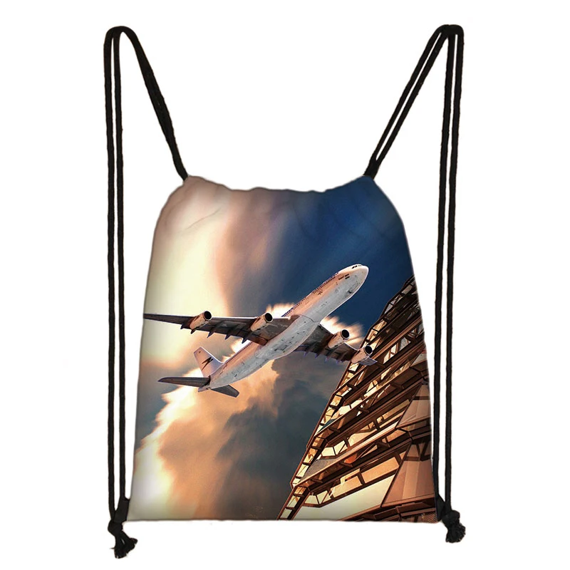 

Aircraft Travel Drawstring Bags Backpack Cartoon Backpacks For Teenagers Shoulder Bag Travel Storage Pouch Polyester Bag