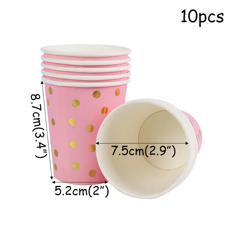 10pcs cups Декорации с днем рождения круглые одноразовые столовые приборы розовое золото бумажная тарелка/чашка/салфетка для дня рождения украшения детей - Цвет: 10pcs cups
