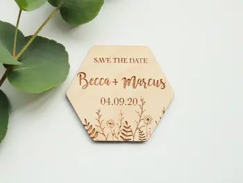 

Hexagon Flower Save the Date Magnet, Personalised Wooden Floral Save the Dates, Botanical Hippie Boho Wedding Save the Date Magn