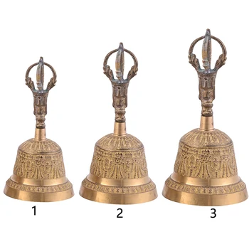 

Dinner Handmade Brass Lucky Hand Bell FengShui Alarm Prayer Service Tibetan Buddhist Portable Meditation Desktop Loud Call Tea