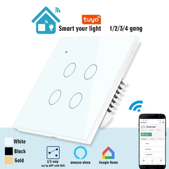 

WiFi Smart Switch,Wireless Wall Light Touch Switch,2/3 Way,Glass Panel Touch Interruptor Inteligente 1/2/3/4 Gang,EU UK