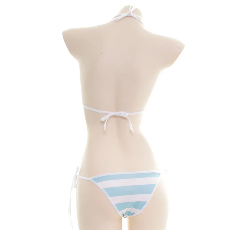 Conjunto de bikini às riscas de algodão lingerie lolita_voghion.com