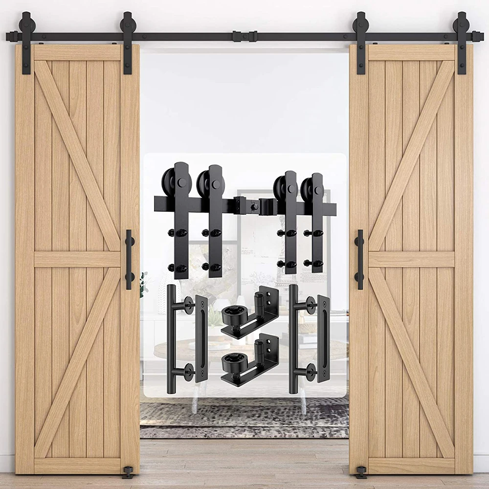 Heavy Duty Sturdy Sliding Barn Door Hardware Kit Slides for Single Include 1 Handle and Floor Guide Set | Обустройство дома
