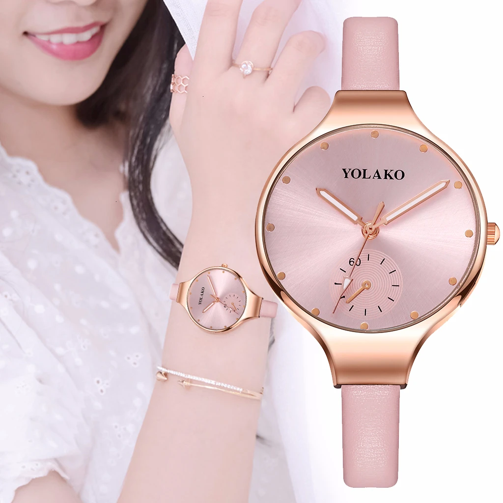 

Women Leather Spuer Thin Strap Watch Casual Luxury Ladies Dress Wristwatches YOLAKO Gift Clock