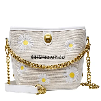 

Fashion chrysanthemum pattern women's chain bucket messenger bag crossbody bags for women bolsos mujer bags for women 2020
