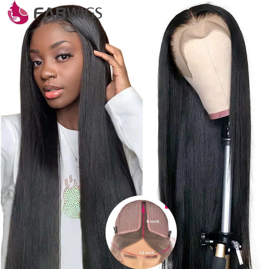 Fabwigs Long Straigt Lace Front Wig Human Hair 13x6x1 T Part Lace