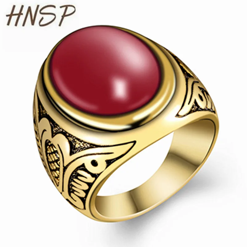 

HNSP Vintage Oval Red Stone Gold Ring For Men Women Alloy jewelry wholesale