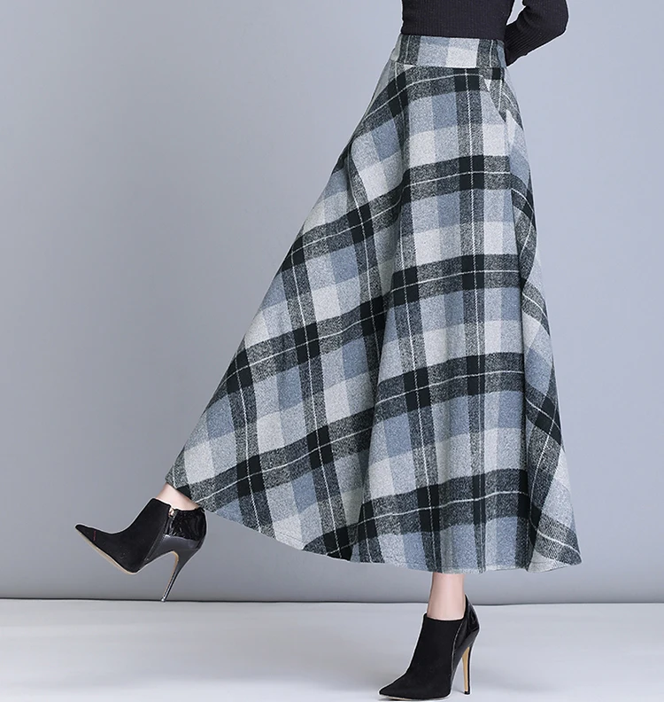 nike tennis skirt High Waist Woolen plaid Skirts Vintage Autumn Winter Warm Women's Midi Skirts Female Fashion Casual Long Streetwear 2022 maxi skirts for women