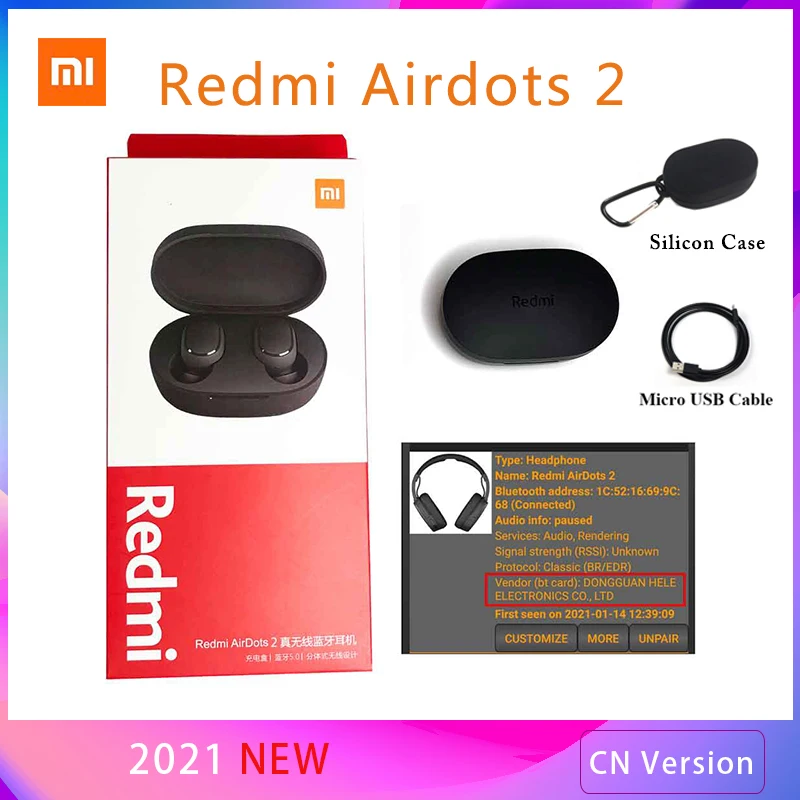 2021 CN Xiaomi Redmi AirDots 2 беспроводные Bluetooth 5 0 зарядные наушники-вкладыши стерео Бас Ture