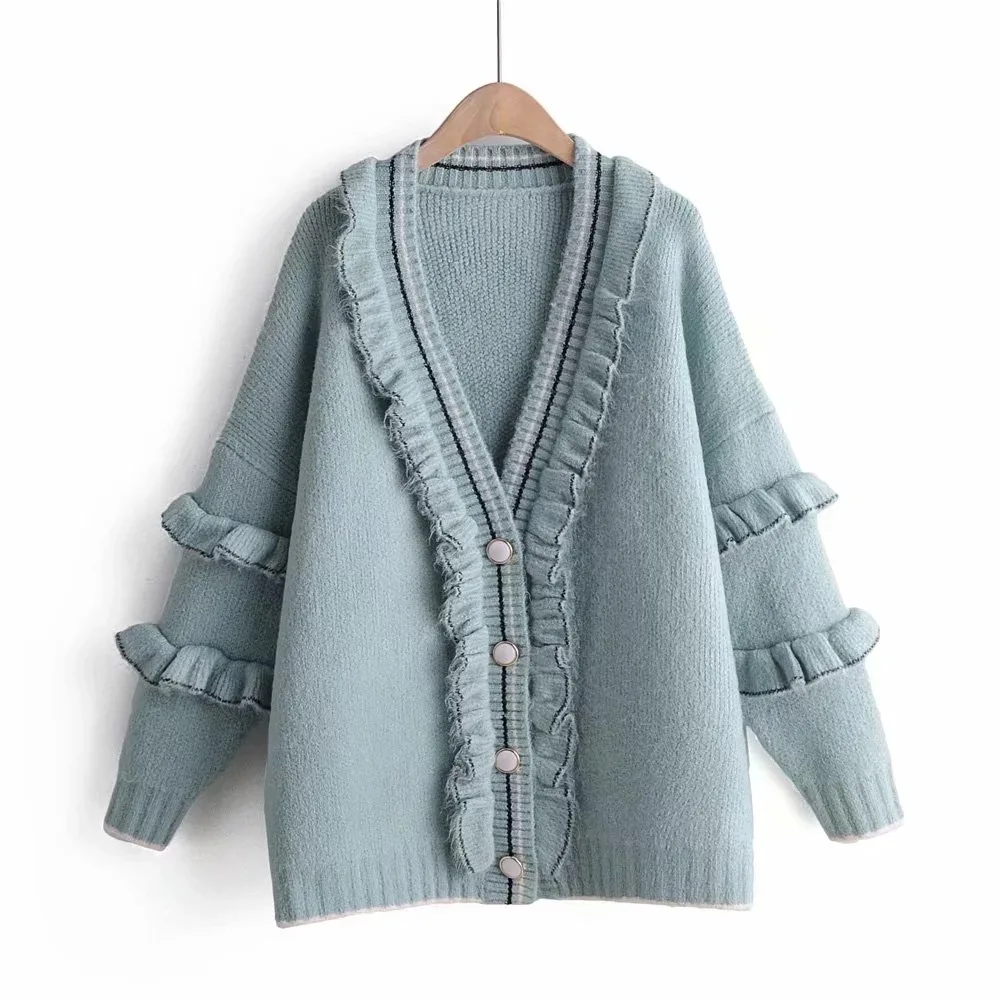 Осень и зима женский кардиган свитер с оборками утолщенный свободный свитер кардиган размера плюс женский свитер кардиган