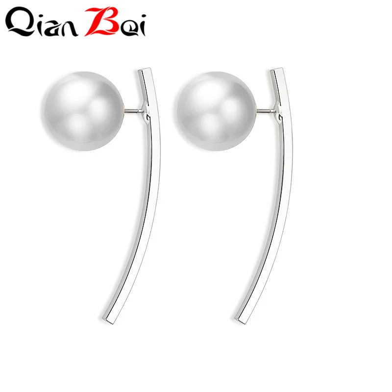 

QianBei Freshwater Pearls Rear Hanging Type Earrings for Women Symmetric Earrings Unique Drop Small Earrings Statement