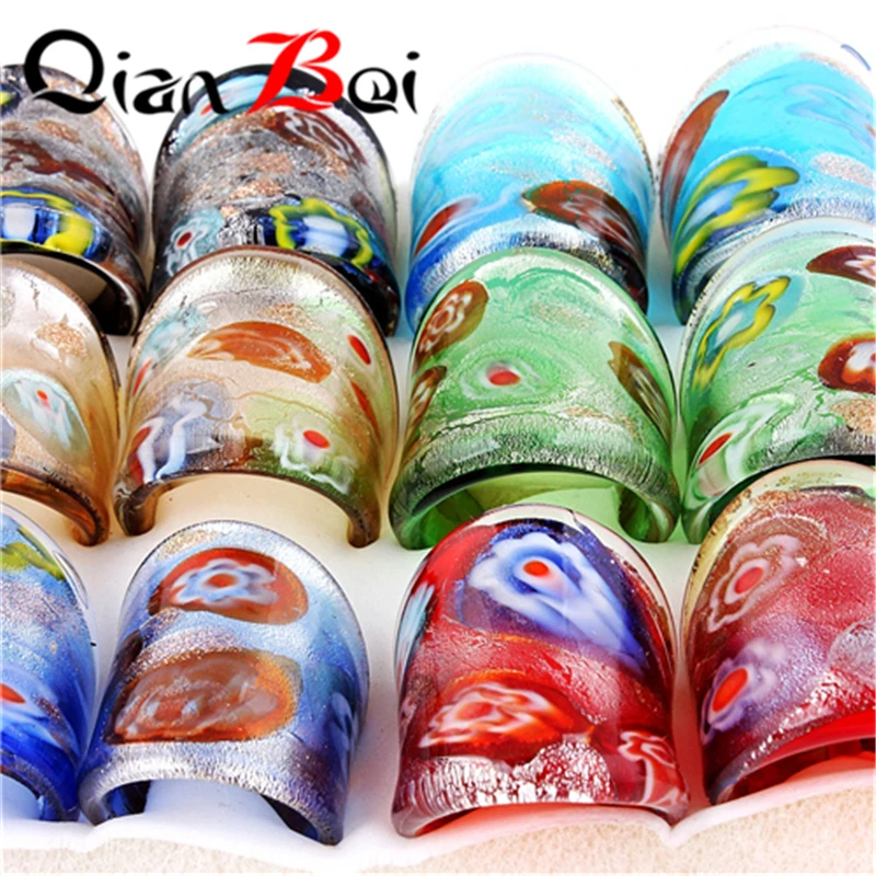 Qianbei Großhandel 12 stücke Mode mehrfarbige Muster Serie Glas Kristall Charme Männer Frauen Ringe Party – Detail 4