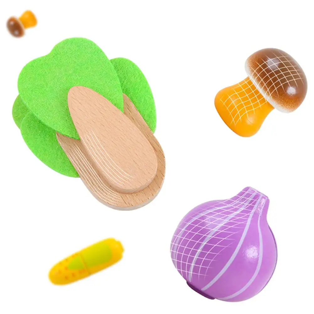 10Pcs Pretend Play Toys Kitchen Toys Foam Mini Simulation Artificial Fruits And Vegetables For Children Wooden Cutting Food Set