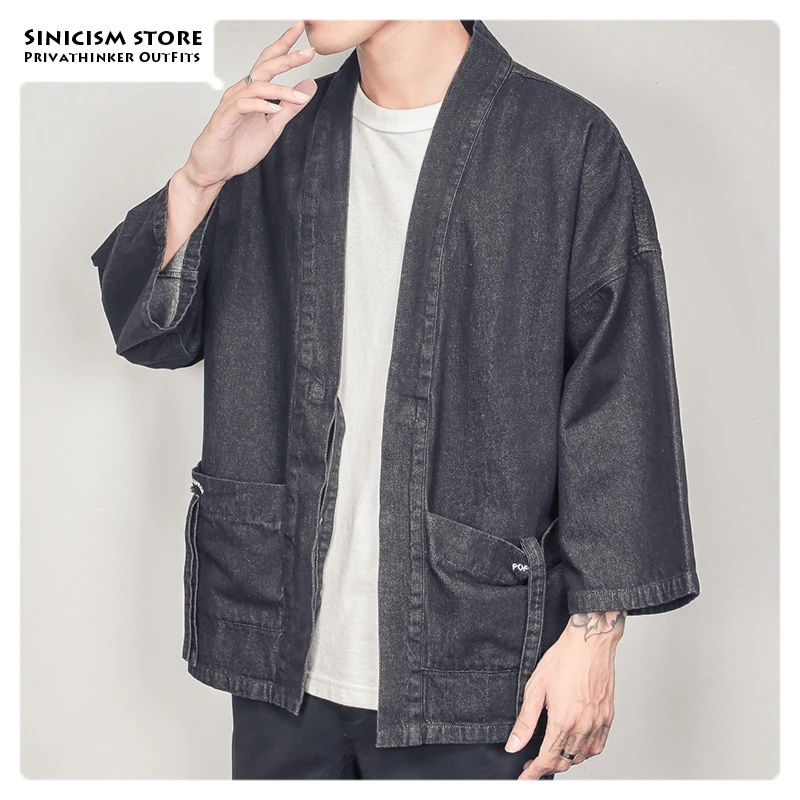 Sinicism Store мужские осенние кимоно из денима джинсовая куртка мужская Осенняя негабаритная винтажная куртка Мужская модная одежда