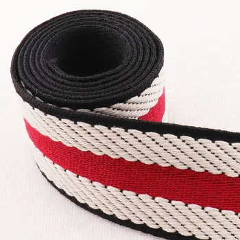 

1 1/2"(38mm)Jacquard Webbing Ribbon White Red Striped Black edge Twill Bag Purse Straps Totes Belts Bag Handle Camera Strap