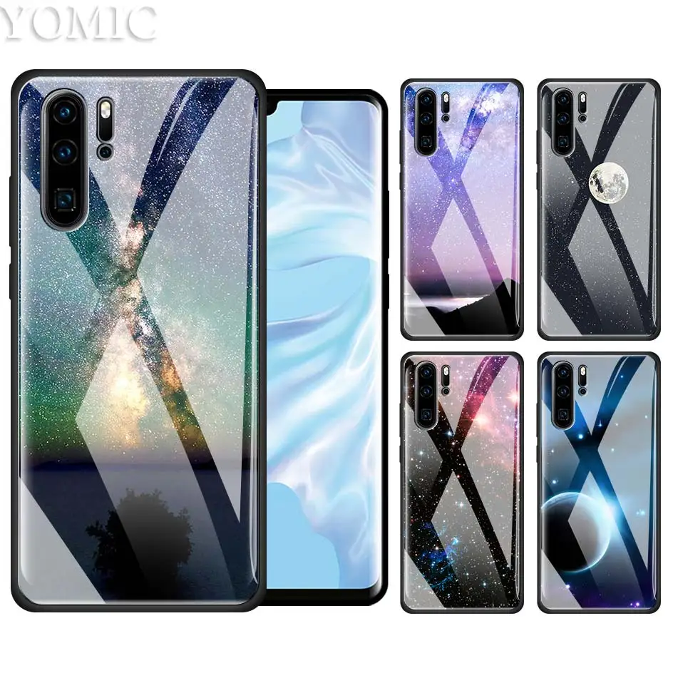 

Tempered Glass Case for Huawei P20 P30 P10 Mate 10 20 Lite Pro Honor 8X 20Pro Luxury Bag Phone Cover Amazing Nature Starry Nighs