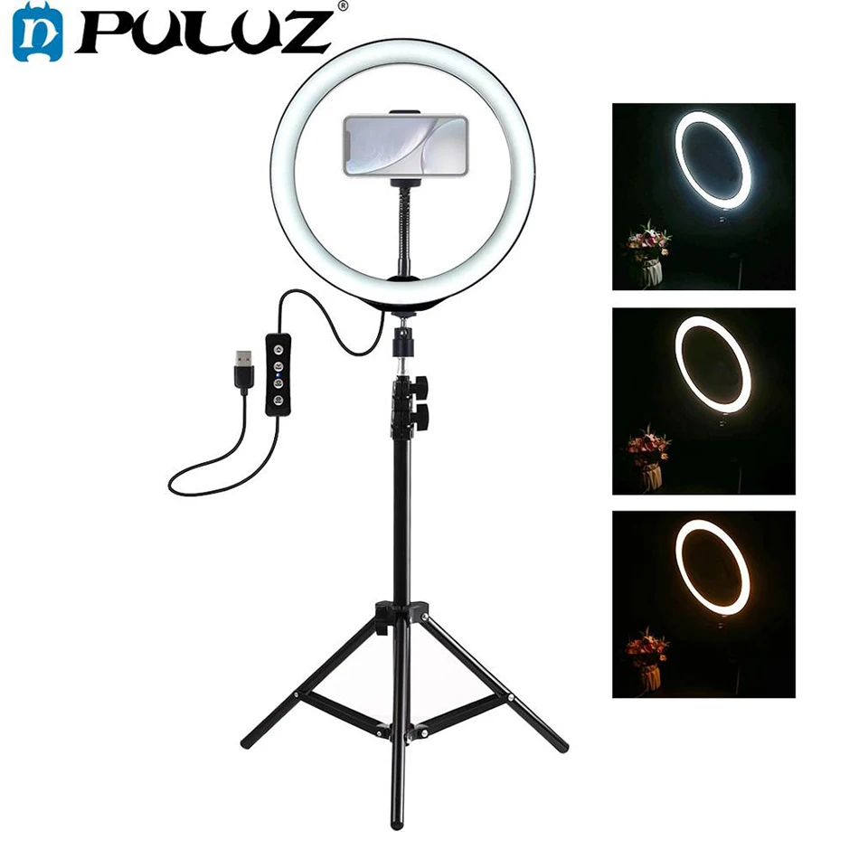 PULUZ фотография Dimmable светодиодный Selfies кольцо свет Vlogging фото видео Лампа светодиодный Штатив для макияжа Live Instagram