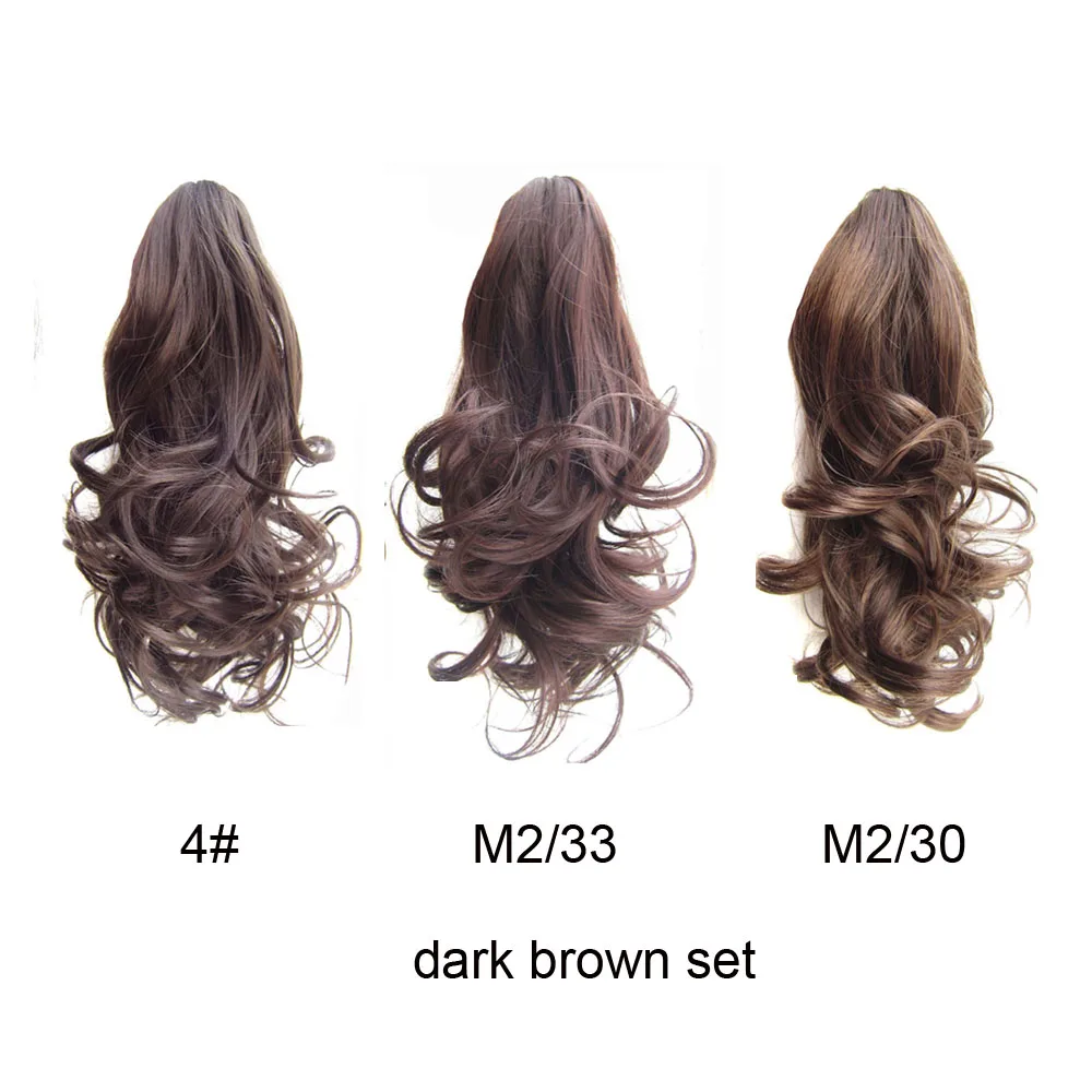dark brown set Jeedou 1 комплект синтетические короткие волнистые волосы конский хвост наращивание черный темно-коричневый локон конский хвост шиньоны - Цвет: dark brown set