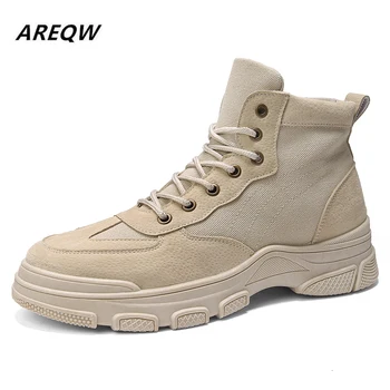 

2019 Autumn and Winter New Mesh Warm Warm Color Fashion Men Plus Velvet Cotton Boots Trend England High Help Men's Boots