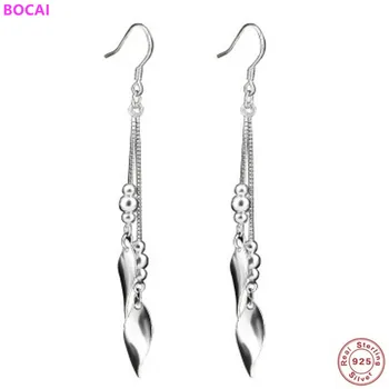 

ＢOCAI 999 Sterling Silver Earrings 2020 new fashion jewelry long Maple Leaf Earrings versatile pure Silver Earrings ear drop