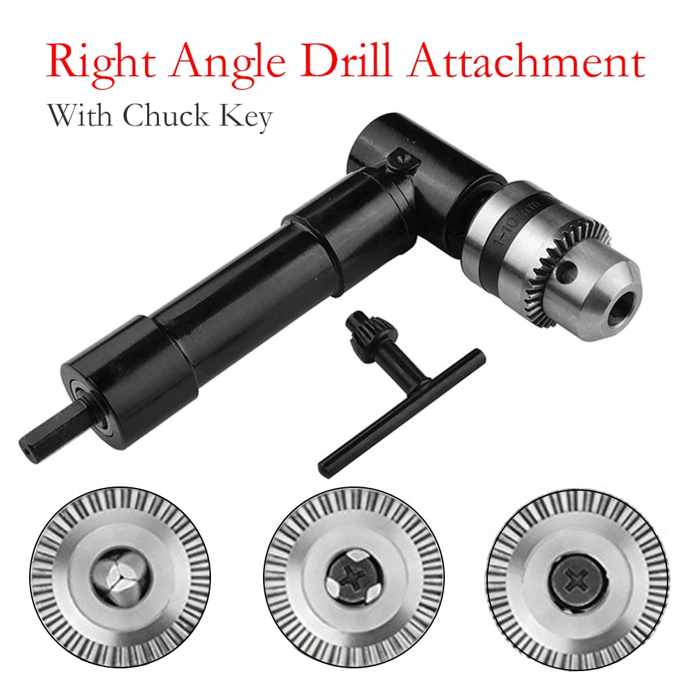 

1500RPM 3/8" Head Right Angle Drill Attachment Bit Key 90 Degree Chuck Key for Electric Tool Accessories Hex Handle Adaptor