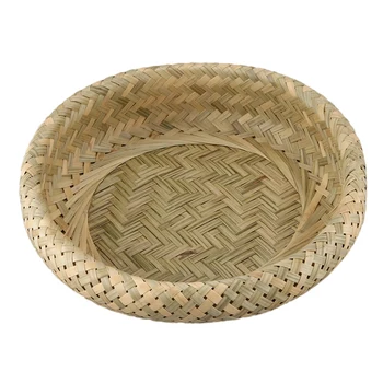 

Bamboo Plate Hand-Woven Storage Basket Groceries Round Fruit Plate Snacks Desktop Storage Box Drying Cage,11.8In