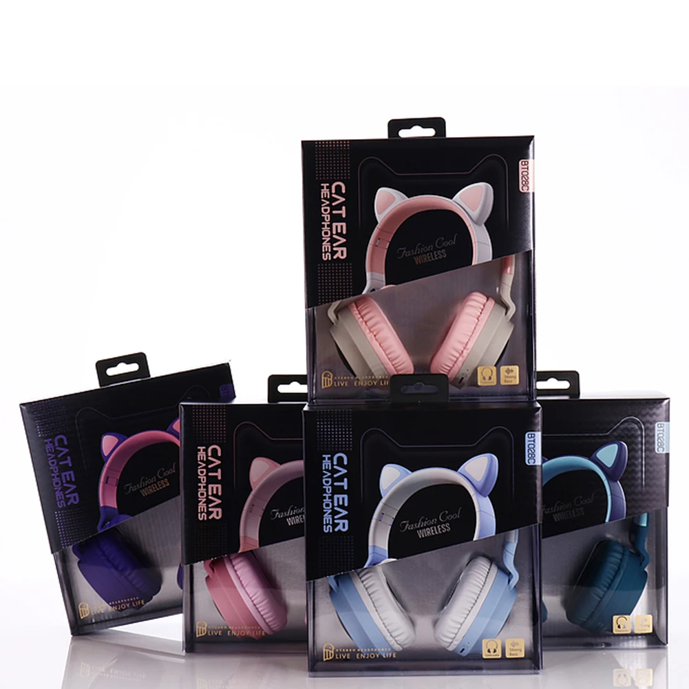 Kids Bluetooth 5 0 Headphones LED light Cat Ears Headset Wireless Earphone HIFI Stereo Bass headphone for Phones with microphone