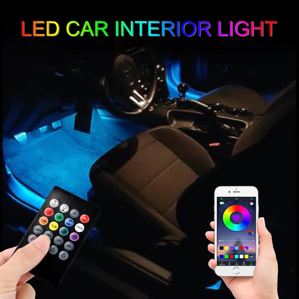 

Лампа RGB для салона автомобиля, декоративная лампа с дистанционным управлением и голосовым управлением