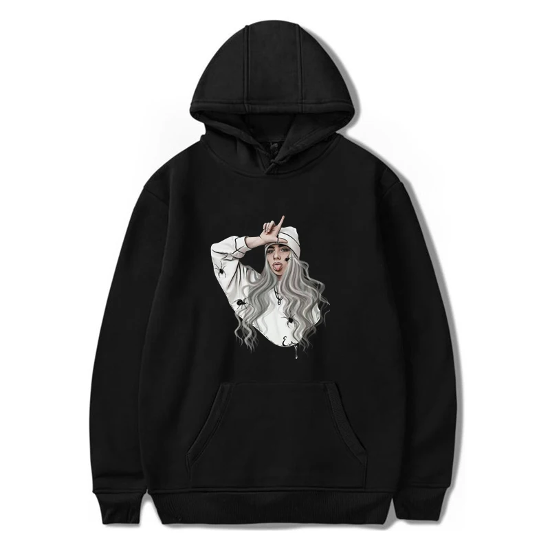 Harajuku личность Billie Eilish Забавный принт пара Повседневная круглый вырез Толстовка Мужская свободная толстовка хип хоп пальто уличная одежда