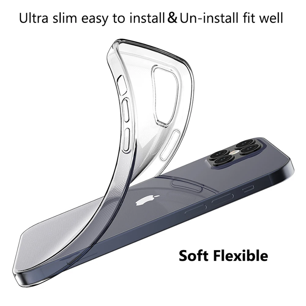 For Apple iPhone 12 Pro Max iPhone12 Mini Slim Crystal Clear Transparent Soft TPU Back Case Protection Skin Camera Protect Cover