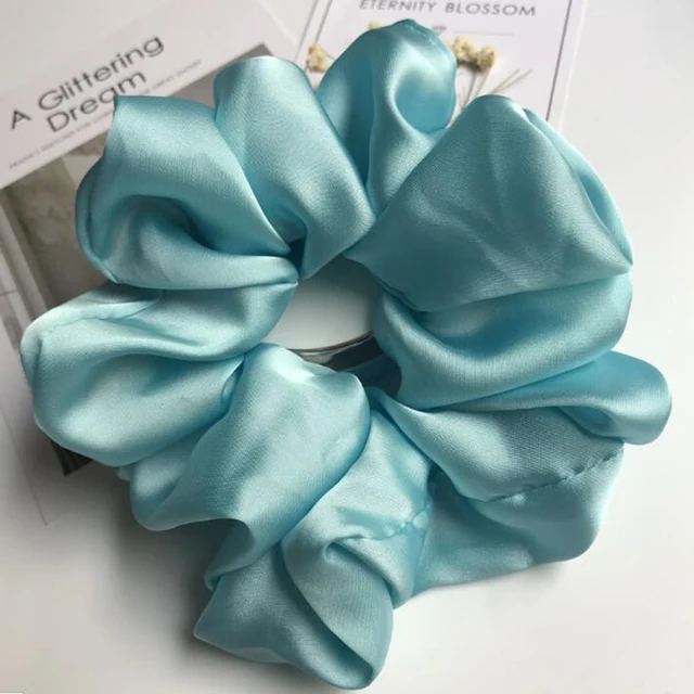 Oversized Hair Scrunchies For Women Solid Satin Silk Scrunchie Hair Rubber Bands Elastic Hair Ties Accessories Ponytail Holder Light Blue