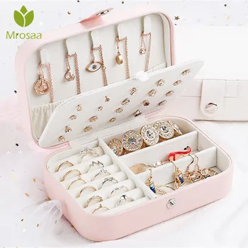 

Korean Style Fresh And Simple Girl Earrings Plate Jewelry Box Protable Leather Earrings Ring Multi-function Jewelry Storage Box