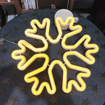 

USB LED Snowflake Neon Light Decorative Lamp Christmas New Year Holiday Decor Q0KF