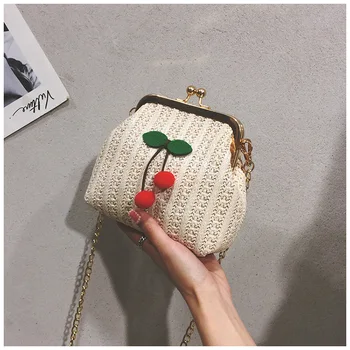 

Women's Bag Straw Small Bag Clip Mouth Woven Bag Messenger Bag Shoulder Bag