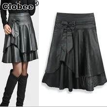 Осень Зима бюст юбка высокая талия pu кожаная юбка трапециевидная юбка размера плюс 4XL
