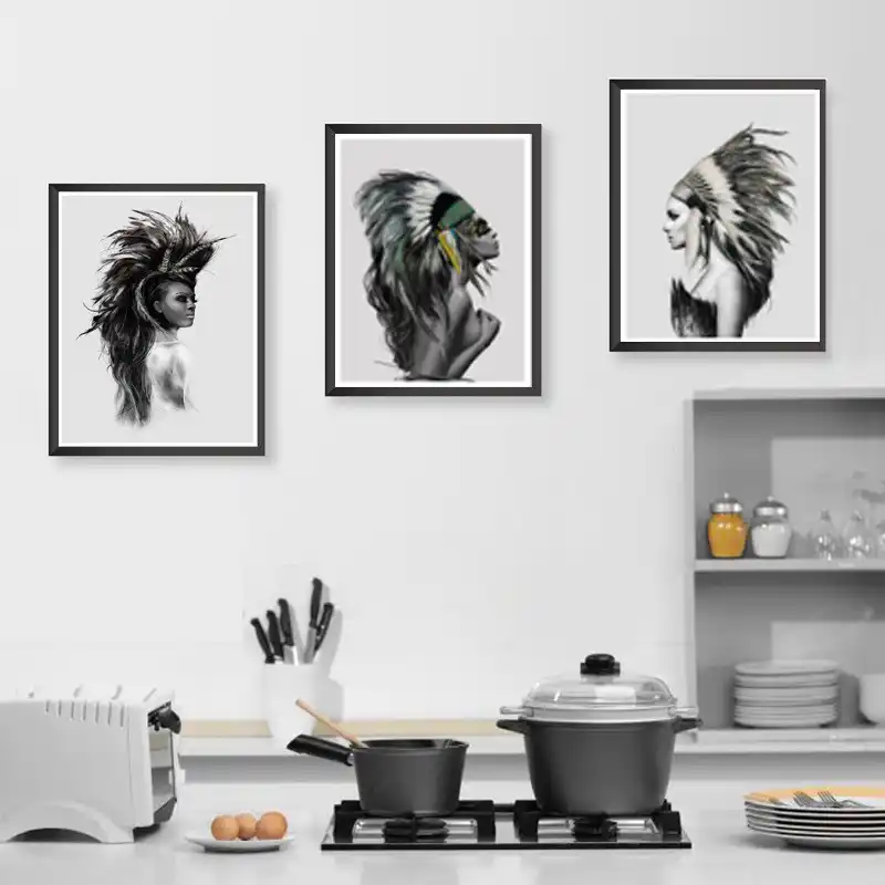 Poster De Pintura En Lienzo Con Plumas De Nina India Nativa