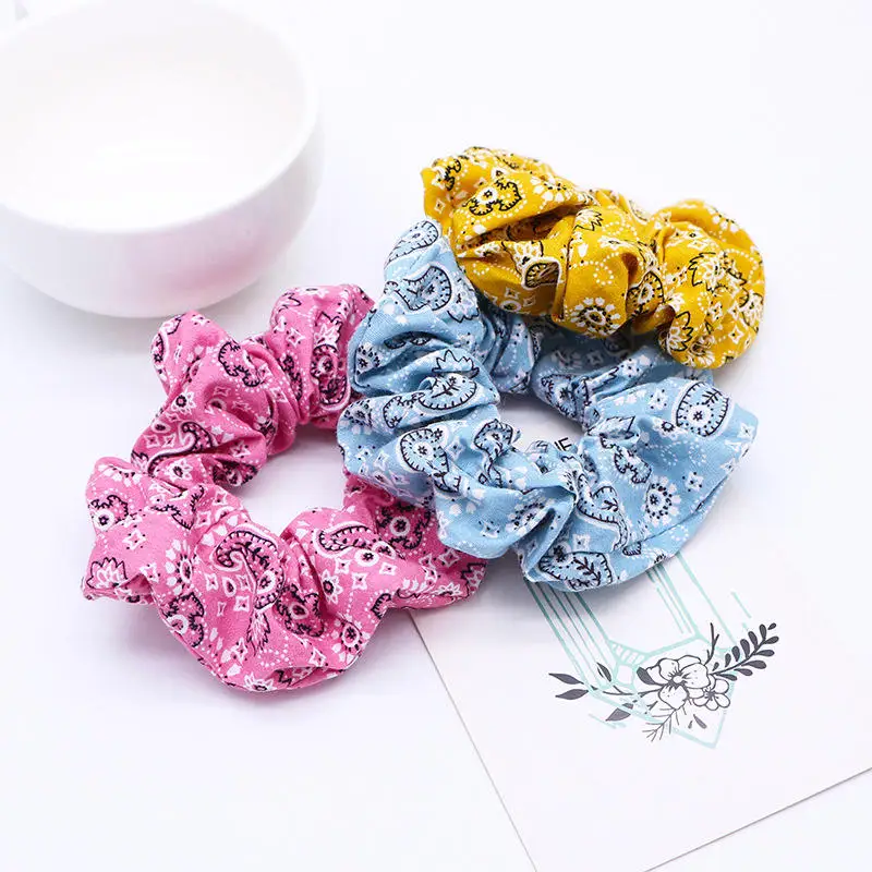 Модная Бандана с принтом Scrunchie для женщин девочек эластичные резинки для волос кольцо повязки для волос с цветами конский хвост зажим для волос аксессуары