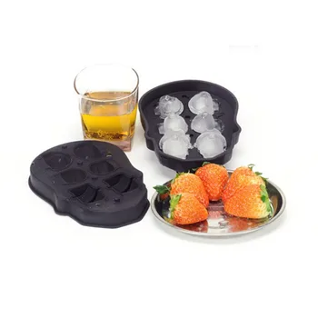 

6 holes silicone small drink whisky skull ice cube mold tray balls maker black drinking barware bar tools for brandy