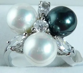 wholesale 8mm milticolors black and white shell pearl flower fashion ring(#7.8.9) | Украшения и аксессуары