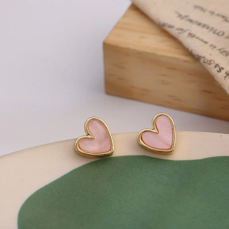 Cute Korean Earrings Love Heart Bling Zircon Stone Rose Gold Color Stud Earrings for Women Korean Fashion Jewelry 2021 New Gift