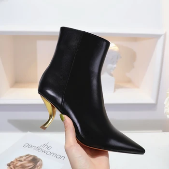 

kmeioo basic black shoes woman обувь женская botas mujer zipper high heels buty damskie pointed toe ankle boots sheepskin shoes