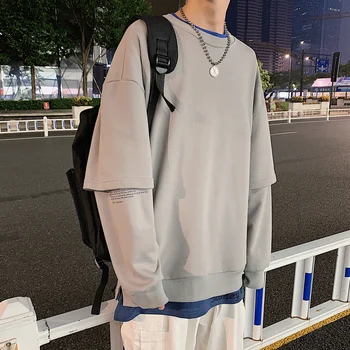 

2019 Men's Fashion Loose Split Joint Coats Long Sleeve Round Collar Hoodies Cotton Clothes Pullover Casual Sweatshirts M-2XL