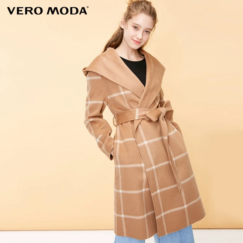 Vero Moda женское 64% шерстяное клетчатое Двустороннее пальто с капюшоном |