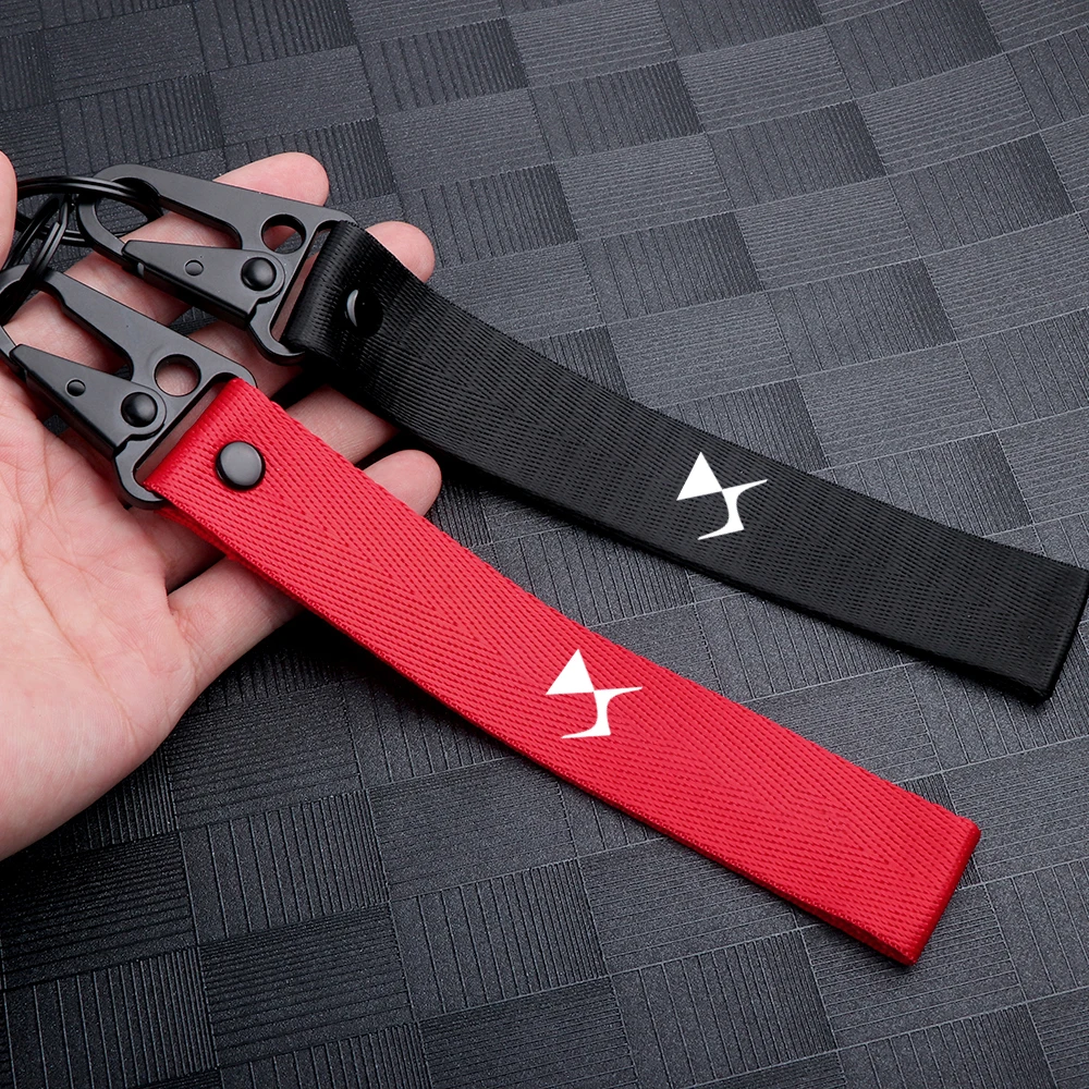 1Pcs Car 3D Metal Nylon Emblem Ribbon Key Ring Keychain Rope For Peugeot Seat Chevrolet Citroen Land Rover Mercedes BMW VW Mini