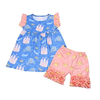 

Baby Girl Clothes Sets Ruffle Princess Castle Shirt Sleeveless Tops + Crown Shorts Suits Red Infant Clothing Outfit
